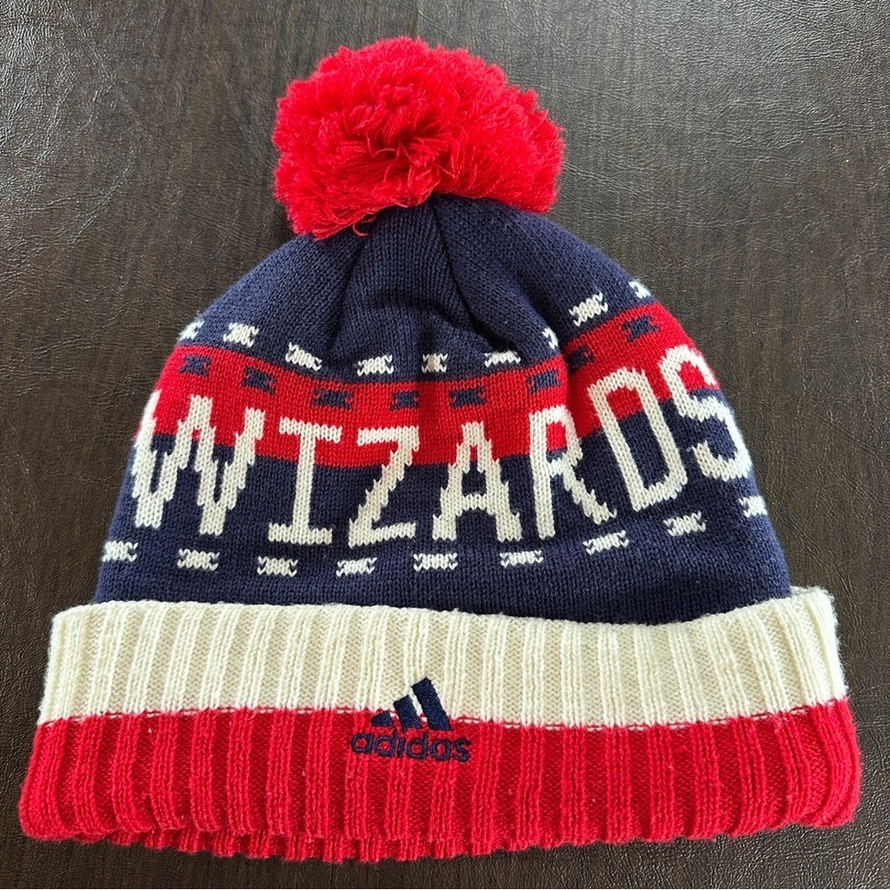 Adidas NBA Washington Wizards Pom Beanie Red White and Blue Sz OS - Picture 2 of 6